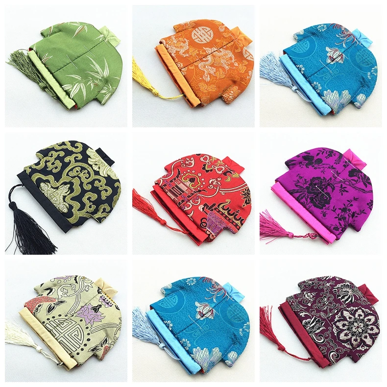 Bolso pequeño de tela de seda para joyería, anillo, pulsera, estuches de almacenamiento de diseño con cremallera, borla, monedero, bolsa de embalaje de recuerdo de boda|necklace storage case|jewelry storage -