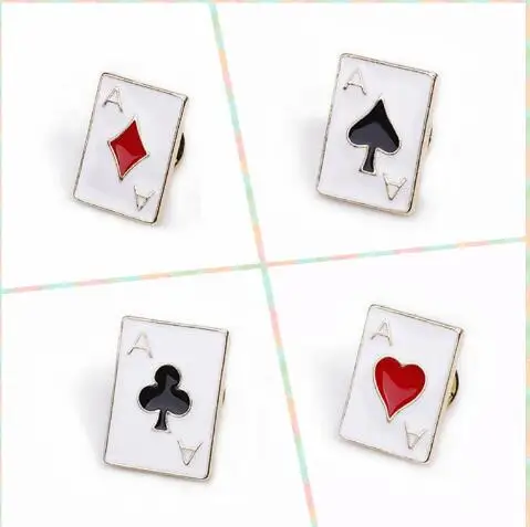 

Drop of Oil Poker Card Spades Brooches Pins Funny Party Jewelry Male Femme Punk Poker Playing Card Brooches wholesale