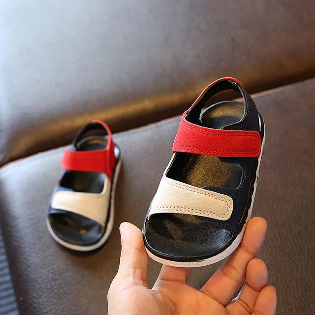 Детские сандалии; Высококачественная детская обувь для маленьких мальчиков и девочек; летние пляжные спортивные сандалии из мягкой кожи; кроссовки - Цвет: Красный
