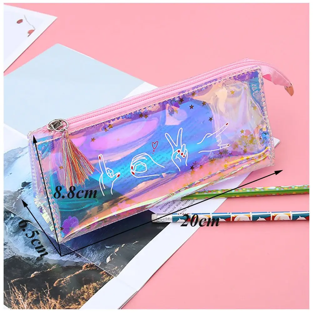 1PC NEW Fashion Laser Quicksand Sequins Pen Bag Cosmetic Bag Makeup Pouch Gesture Pencil Case Coin Purse Storage Holder