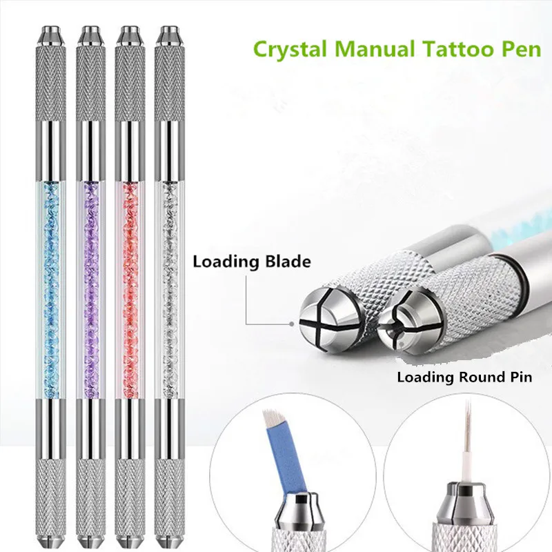 

Free shipping 1 Pcs Professional Semi Permanent Makeup Crystal Manual Tattoo Pen With 1 Blade Needle And 1 Round Pin