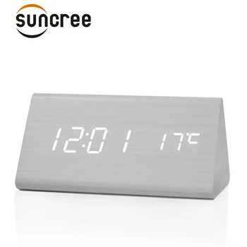 

Suncree Factory Modern Thermometer Desk Clocks LED Digital Alarm Clock Sound Control LED Table Watch DropShipping