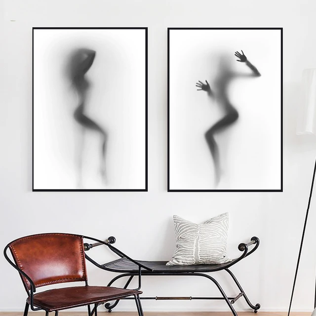 Sexy Silhouette of a Dancing Woman Behind a Curtain Wall Art 2
