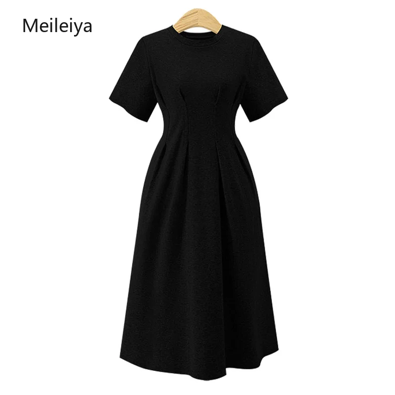 

Women's Solid Color Large Size Was Thin Waist A Word Dress 2019 Summer New Slim Dress