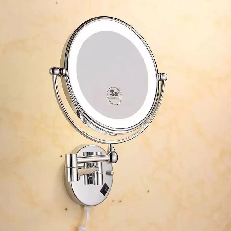 BAKALA الحلاقة ماكياج مرايا مع أضواء Led و 3X التكبير جدار شنت الحمام الغرور مضاءة الذهب مرايا 8 بوصة