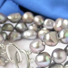 Уникальный 3 нити 9-11 мм серый барокко браслет из жемчужин браслет 7,5 ASA>