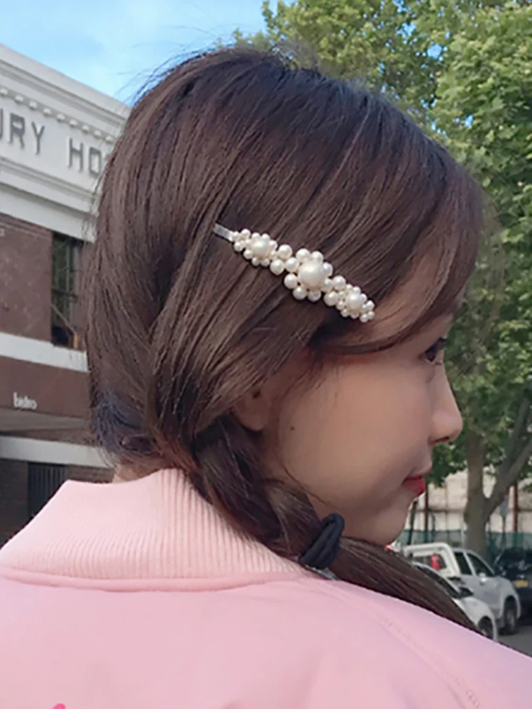 

Korea Imitiation Pearl Flower Hairpins Vintage Geometric Long Barrettes Hair Clips Metal Hair Womans Accessories Hairgrip 2019