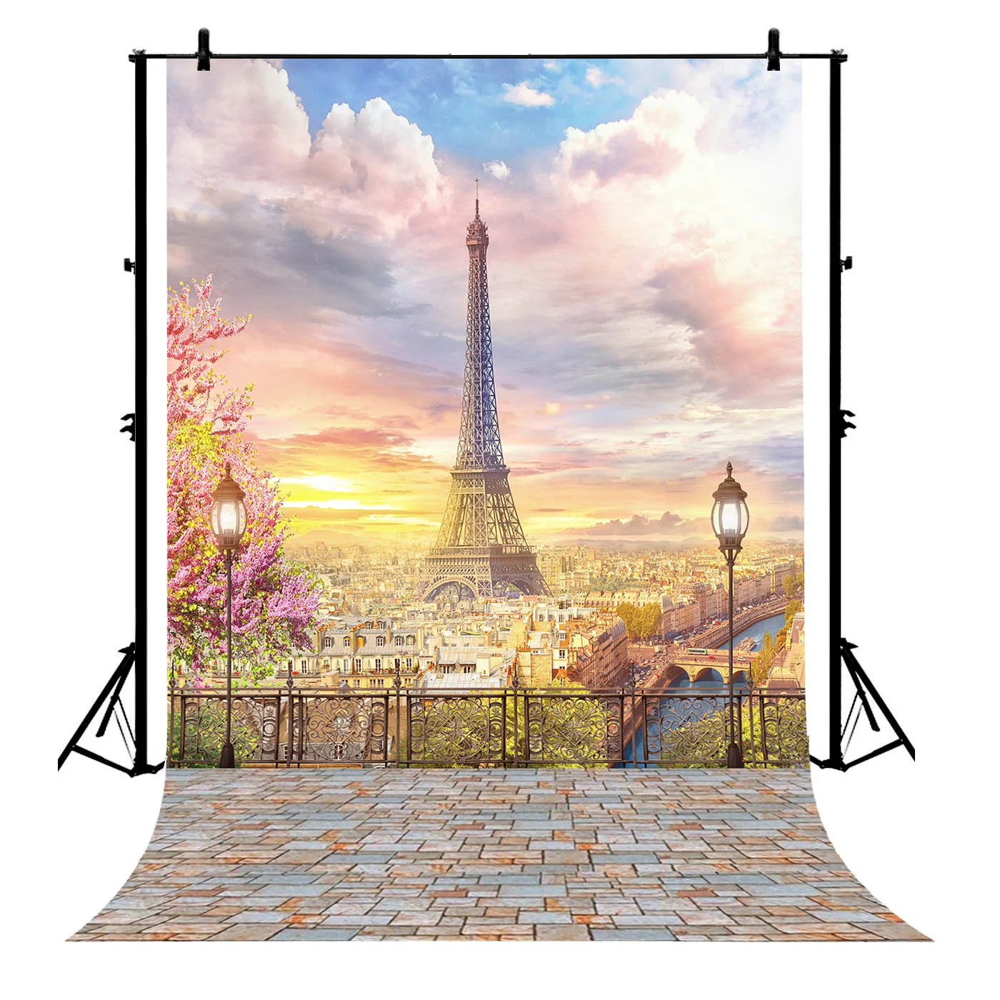 

5x7ft Paris Eiffel Tower Building Road Lamps Metal Polyester Photo Background Portrait Backdrop