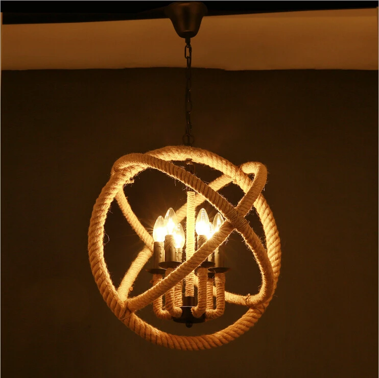 

American Village restaurant retro bar creative living room hemp Treasury rope Ma ball chandelier lamp globes lights lighting