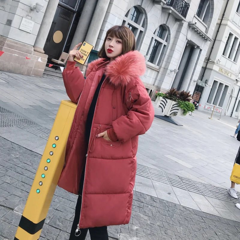 ELEXS Big fur winter coat thickened parka women extra long coat down cotton ladies down parka down jacket women E8806