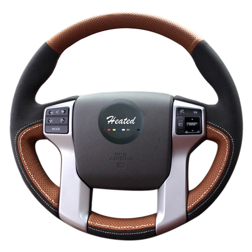 Brown Leather Black Suede Steering Wheel Cover for Toyota Land Cruiser Prado 2010-2015 Tundra