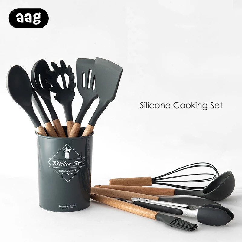 

Silicone Kitchen Cooking Tools Set Spoon Spatula Turner Egg Beaters Kitchen Utensils Set Heat-resistant Non-stick Cooking Tools