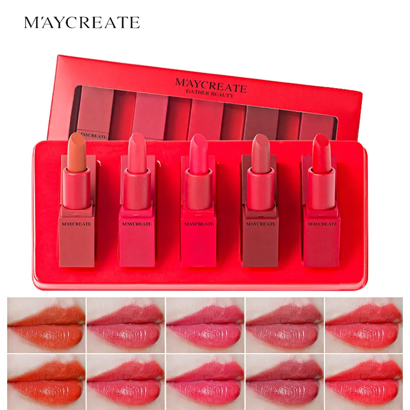 

MayCreat Brand 5Pcs Lipstick Matte Sexy Long Lasting Waterproof Flower Matte Lipstick Pencils Moisturizer Lips lipstick Set