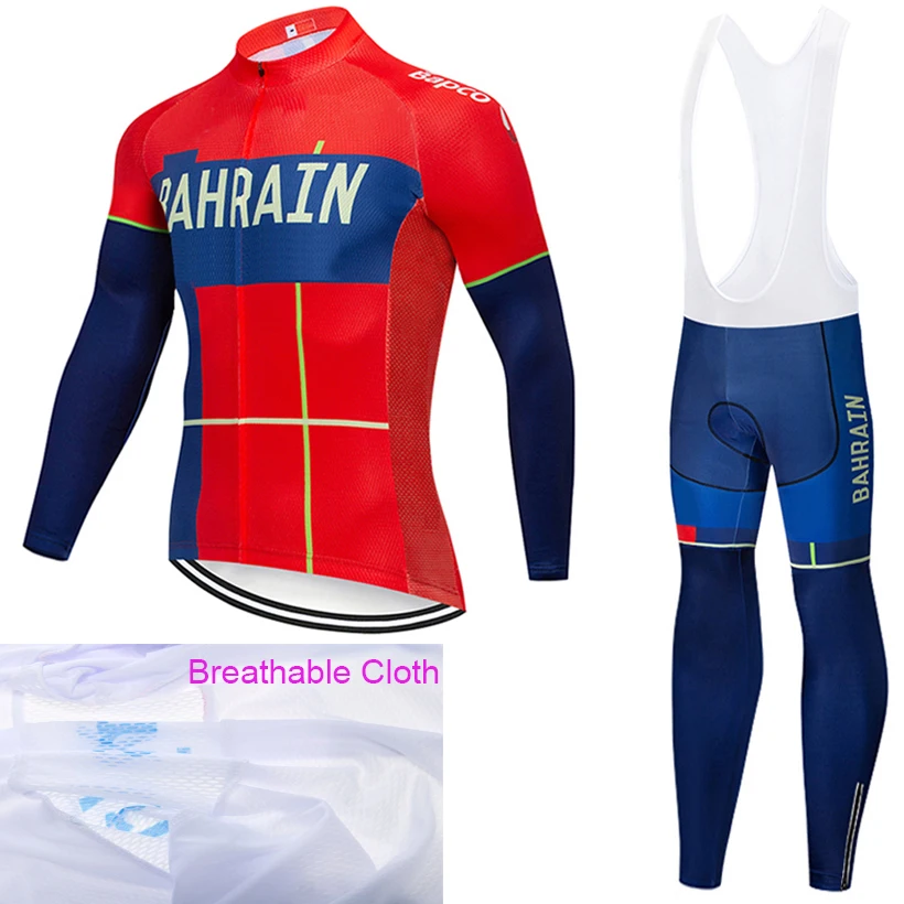 

2019 TEAM BAHRAIN Long Sleeve Cycling JERSEY Bike Pants set mens 20D pads Ropa Ciclismo Brathable Cycling wear Maillot Culotte