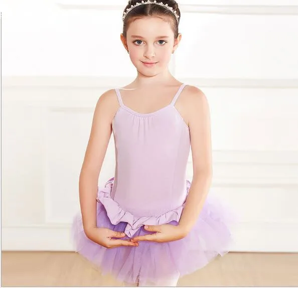 Хлопковый Купальник для девочек ростом 90-135 см, костюм для гимнастики танцевальное бальное платье юбка-пачка розовый, черный, фиолетовый, желтый - Цвет: Фиолетовый