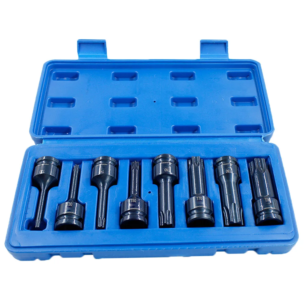 

8 Pcs 1/2 Inch Drive Torx Star Bits Socket Set T20 T30 T40 T50 T60 T70 T80 T90 JDH99