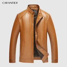 CARANFIER новая куртка из искусственной кожи мужская зимняя желтая куртка Мужская кожа среднего возраста мужской меховой воротник Съемная мужская одежда
