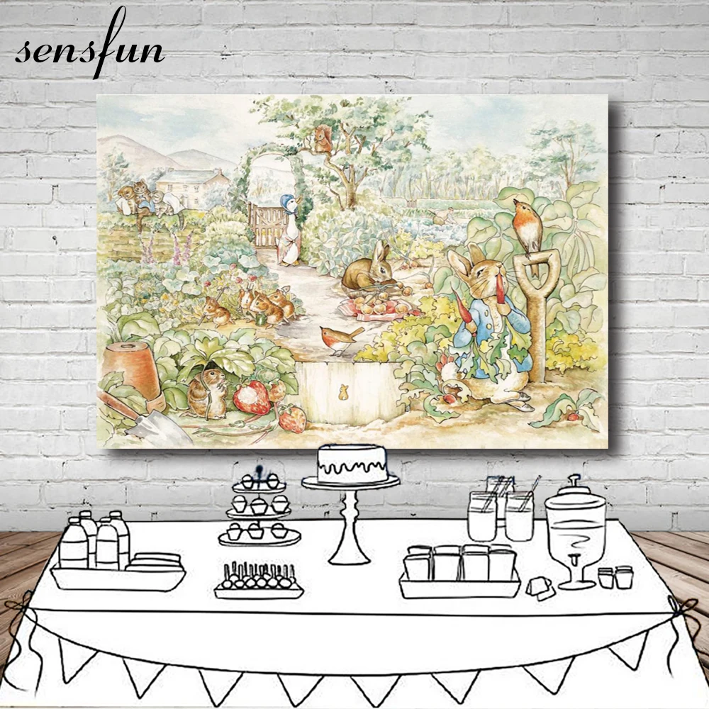 

Sensfun Peter Rabbit Theme Party Backdrop For Photo Studio Birthday Party Backgrounds Photo Booth 7x5FT