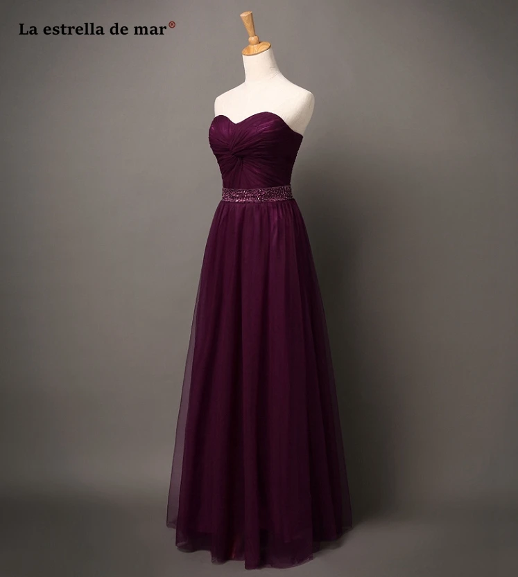 Халат demoiselle d'honneur2019 Новый тюль бисером сексуальная Милая с ShoulderA линии Фиолетовый красные, черные платье подружки невесты длинное
