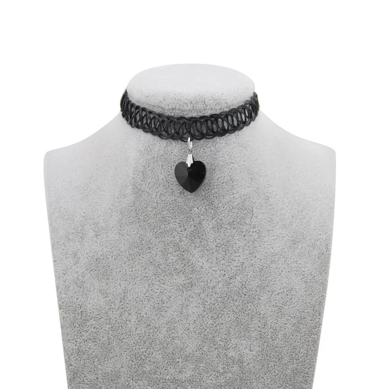 Оригинальное новое популярное колье-чокер с кристаллами, растягивающееся ожерелье для женщин, винтажное эластичное колье с черным сердцем, ювелирное изделие для девочек, подарок - Окраска металла: Black Crystal