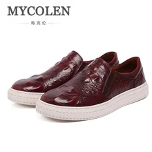 MYCOLEN/мужские повседневные лоферы из натуральной кожи на плоской подошве; удобные деловые мужские кожаные туфли с крокодиловым принтом винного, красного, черного цвета