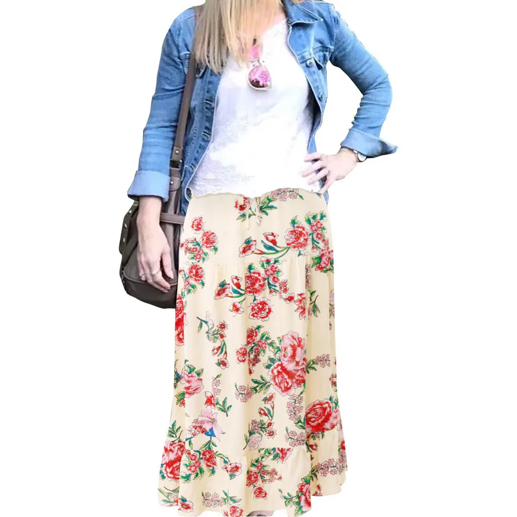 

Summer Skirts Womens Fashion Lady High Waist Bohemia Vintage Loose Beach Wrap Maxi Long Skirt faldas mujer moda 2019 #N05