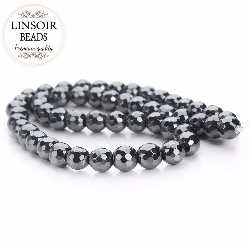 

LINSOIR Round Faceted Black Hematite Stone Beads 6mm 8mm 10mm Natural Stone Spacer Beads For Jewelry Making Findings 40cm/strand