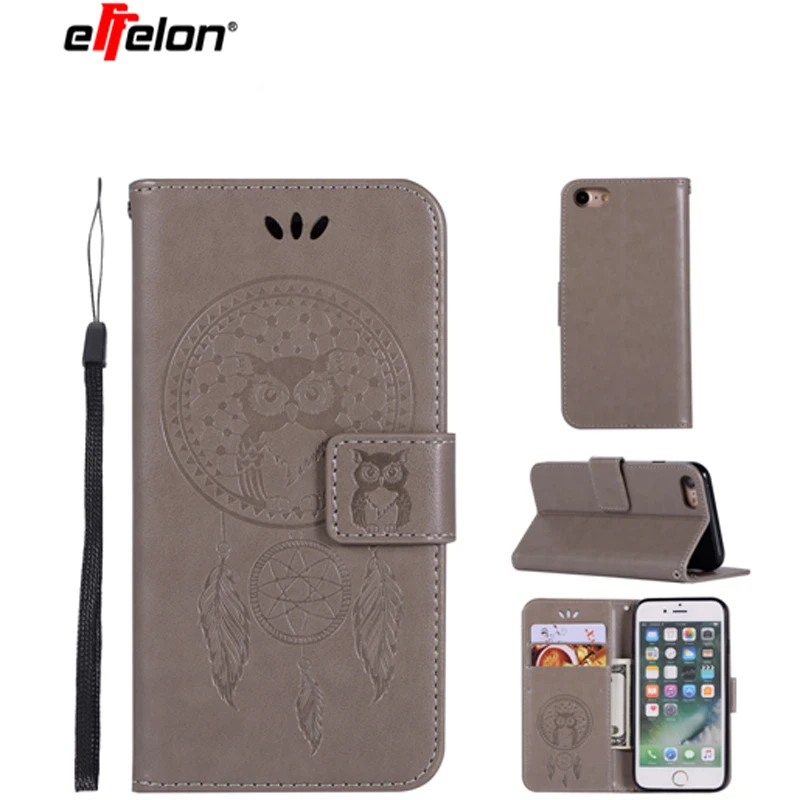 

2018 New Case For Apple iPhone 7 8 PU Leather Case Stand Function Card Holder With Embossed Owl Magnetic Flip Wallet Purse Case