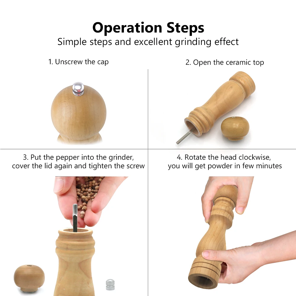 1 комплект классическая деревянная мельница для перца и специй, набор ручных мельницы для приправ, мельница для приготовления барбекю, набор инструментов с бамбуковым поддоном