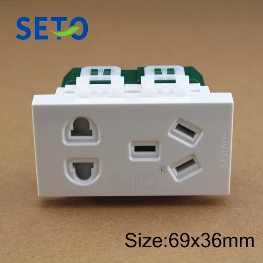 

SeTo 128 Type Five Hole Power Socket Module 10A 250V Electric Plug Keystone For Wall Plate Socket