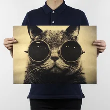 51x36cm Cool Handsome Cat Sunglasses Rock Animal Kraft Paper Bar Poster Retro Poster Decorative Painting Wall Sticker