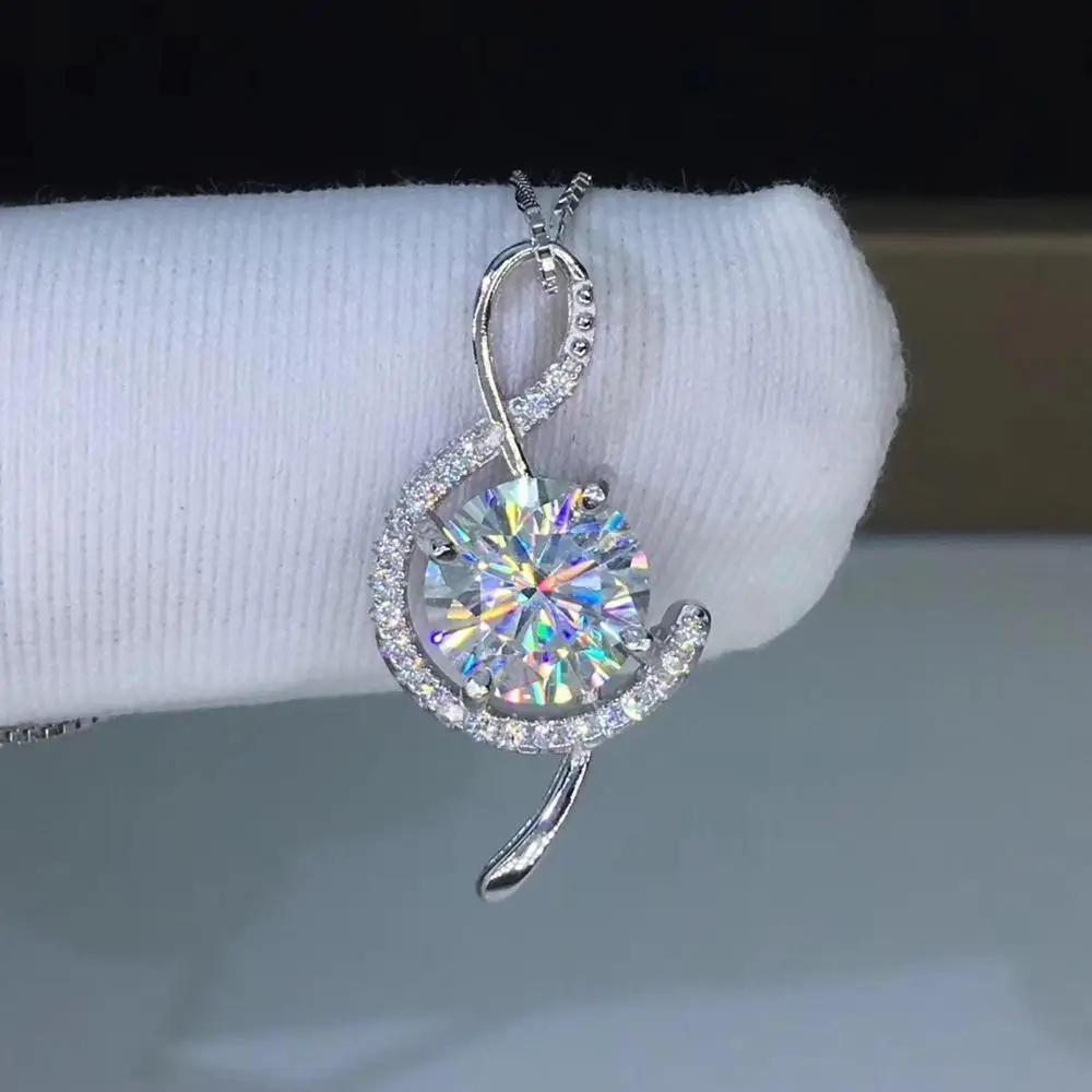 

Poetry Of Jew Store Round Silver Moissanite Pendants 1ct D VVS Luxury Moissanite Weding Pendants for Women