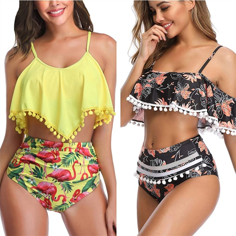 

Sexy High Waist Bikini Swimwear Women Swimsuit 2019 Ruffle Monokini Push Up Bathing Suit Female Beach Wear Mesh Swimming Suit XL