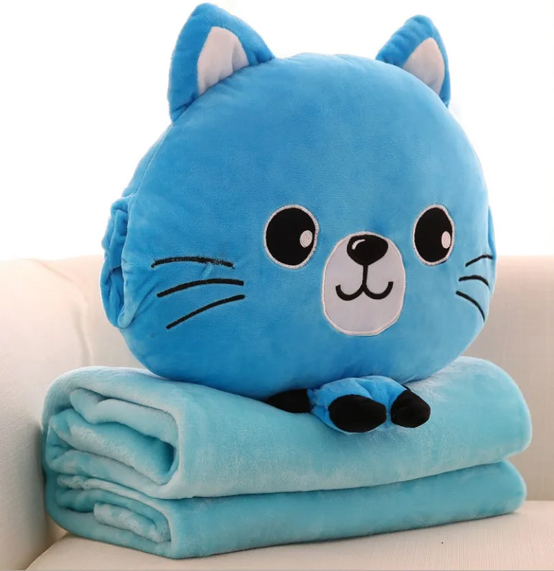 Подушка Одеяло Подушка мульти-функциональные одеяла с рисунком кота из мультфильма 110x160 см коралловый флис плюшевая игрушка для детей и взрослых, диван-кровать для домашнего декора автомобиля B238