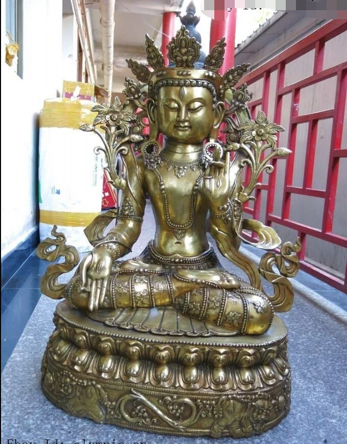 

39" China bronze gild Buddhism Foo Dogs TARA Kwan-yin buddha Sculpture Statue