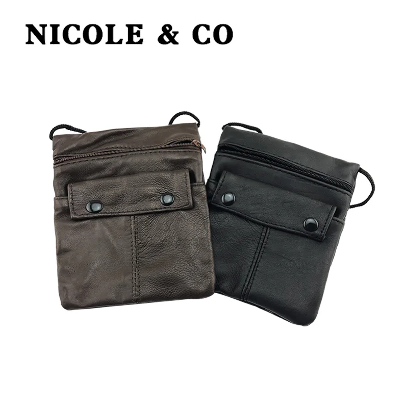 NICOLE &amp CO 2021 мужской кожаный кошелек для монет черный мини-кошелек однотонный