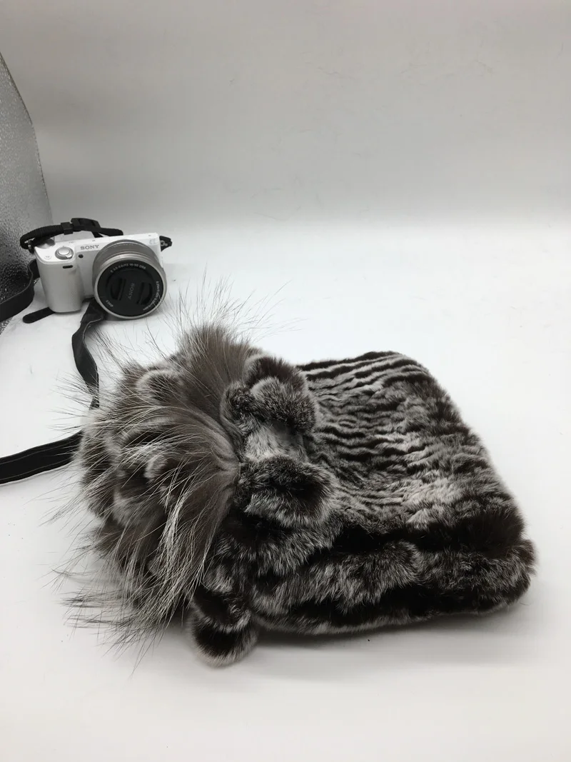 Модная меховая шапка для девушек, Зимний натуральный настоящий мех кролика, шапка высокого качества, женские теплые шапочки, натуральный мех