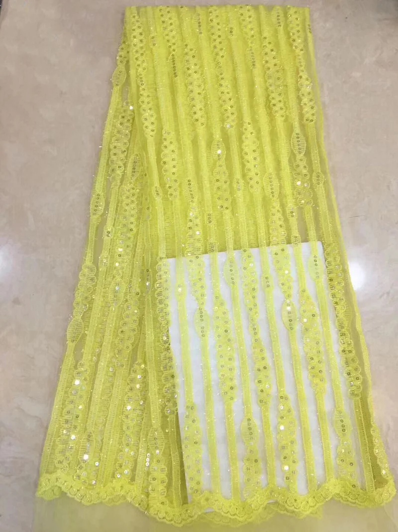 

(5yards/pc) High quality yellow color French net lace sequins embroidered African tulle lace fabric for party dress FZZ119