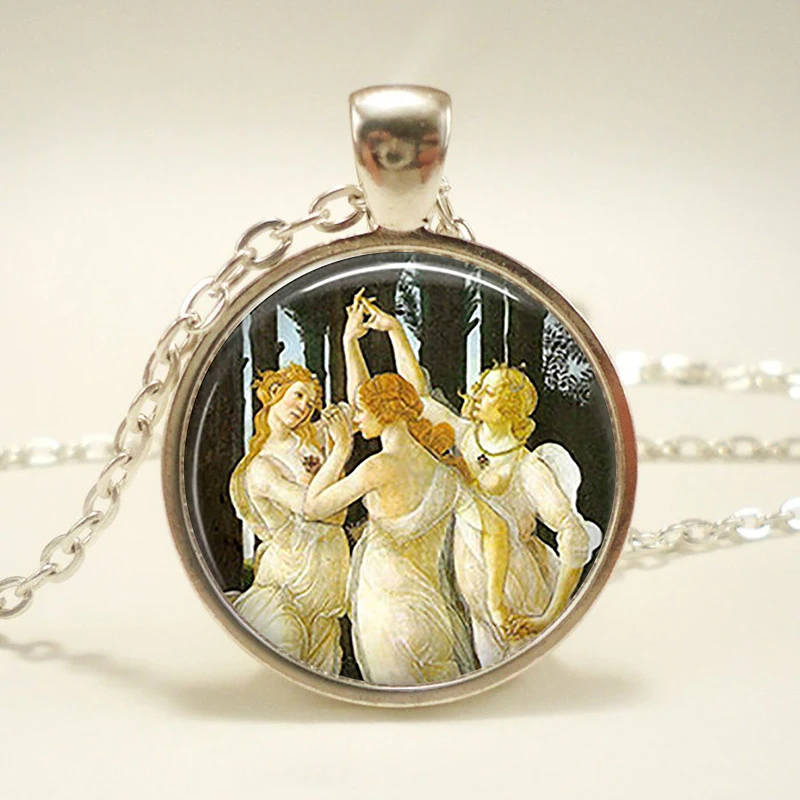 Художественное изображение стеклянный кабошон Botticelli's Three Graces Подвеска женская дружба ожерелье ювелирные изделия Botticelli для девушки серебряная цепочка - Окраска металла: as picture