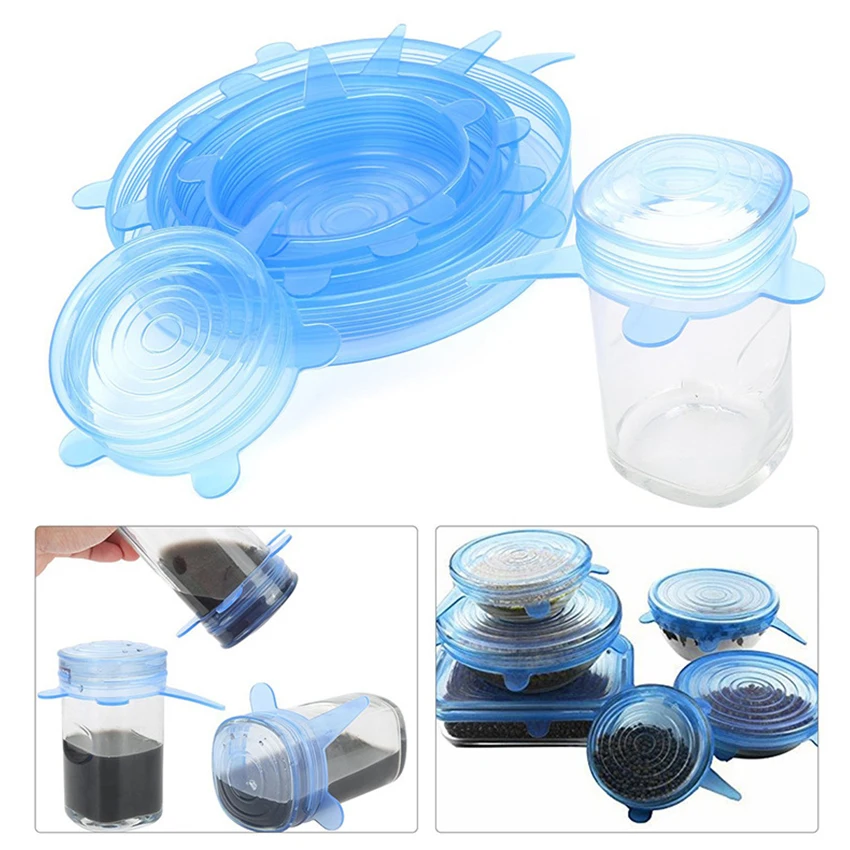 

6PCS/Set Universal Silicone Lids Stretch Suction Cover Cooking Pot Pan Silicone Cover Pan Spill Lid Stopper Home Bowl Cover