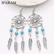 IPARAM 2020 Nueva joyería de moda vintage plateado atrapasueños pendiente regalo para mujer chica joyería regalo