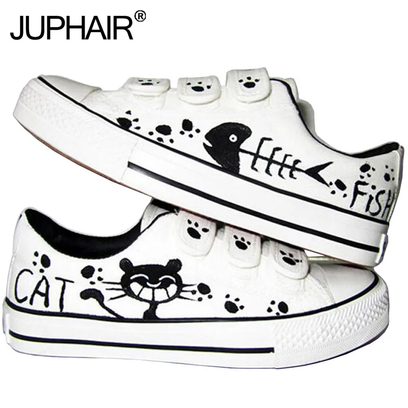 

New Grinding Tie Shoes Men Males Great Canvas Leisure Boy Girl Hand Painted Flat Shoe Rabbit Starry Cat Fish Breathable Footwear