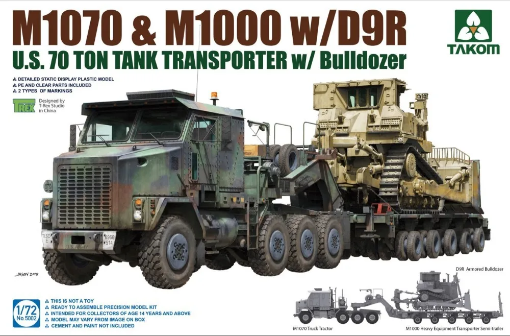 Takom 1/72 5002 US M1070& M1000 w/D9R U. S.70 тонный Танк транспортер w бульдозер