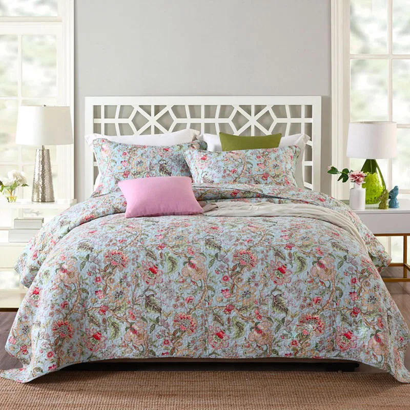cheap Quality Cotton Bedspread Quilt Set 3pcs Print Coverlet Quilted Quilts Aircondition Bed Cover Pillowcase King Size Blanket
