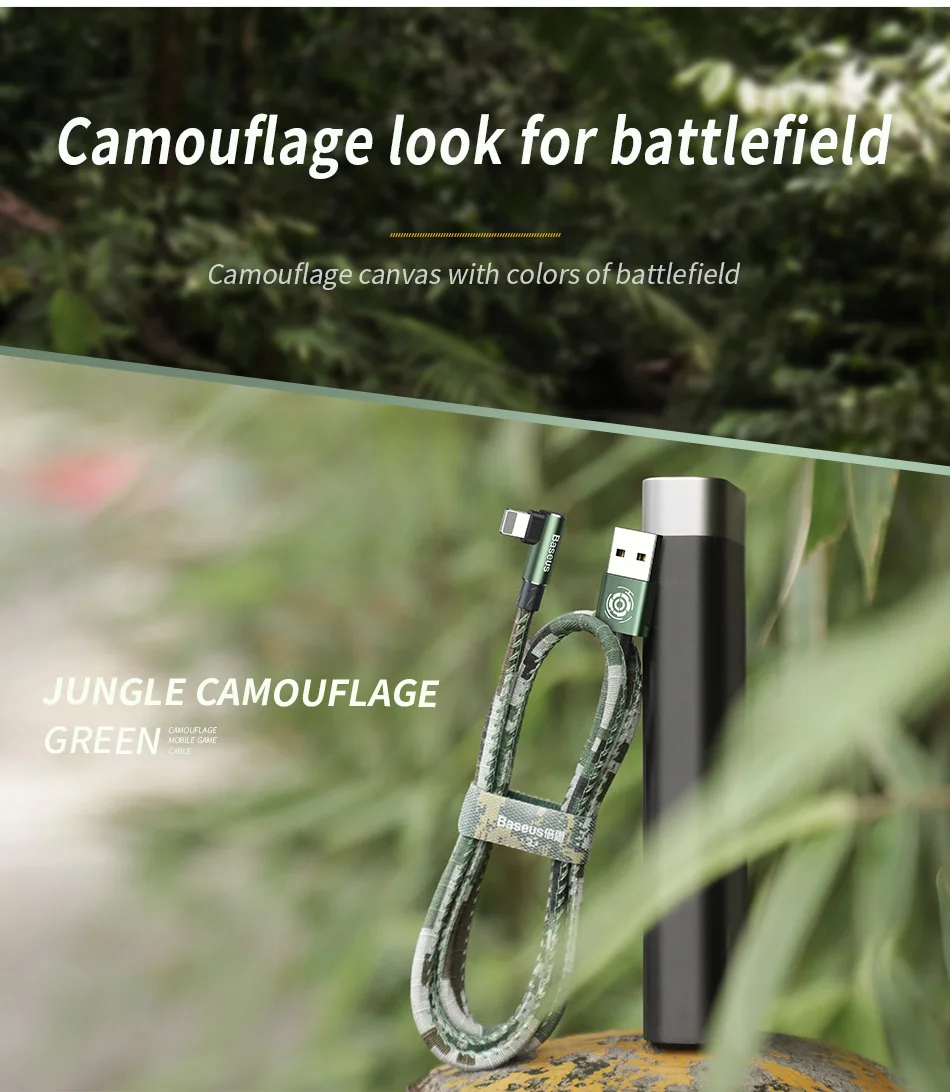 Baseus военный Камуфляжный зеленый 90 usb-кабель для iPhone 5 6 6s 7 8 кабель для быстрой зарядки для iPad USB кабель для зарядки данных
