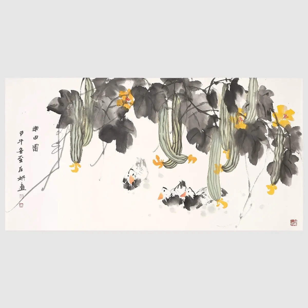

Duck under the Melon Shade Natural Art Painting 100% Hand Painted Traditional Chinese Painting Artwork Wall Art for Home Decor