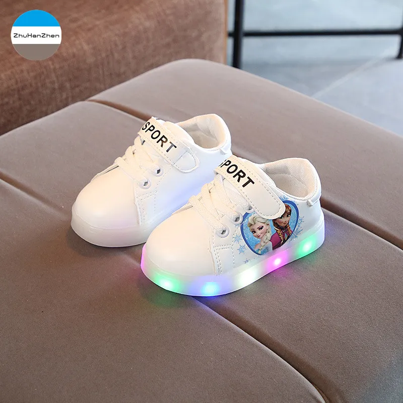 Светодиодный свет детская повседневная обувь светящийся мультфильм 1-5 лет детские мальчики и девочки спортивная обувь мягкая подошва плоская обувь - Цвет: Белый