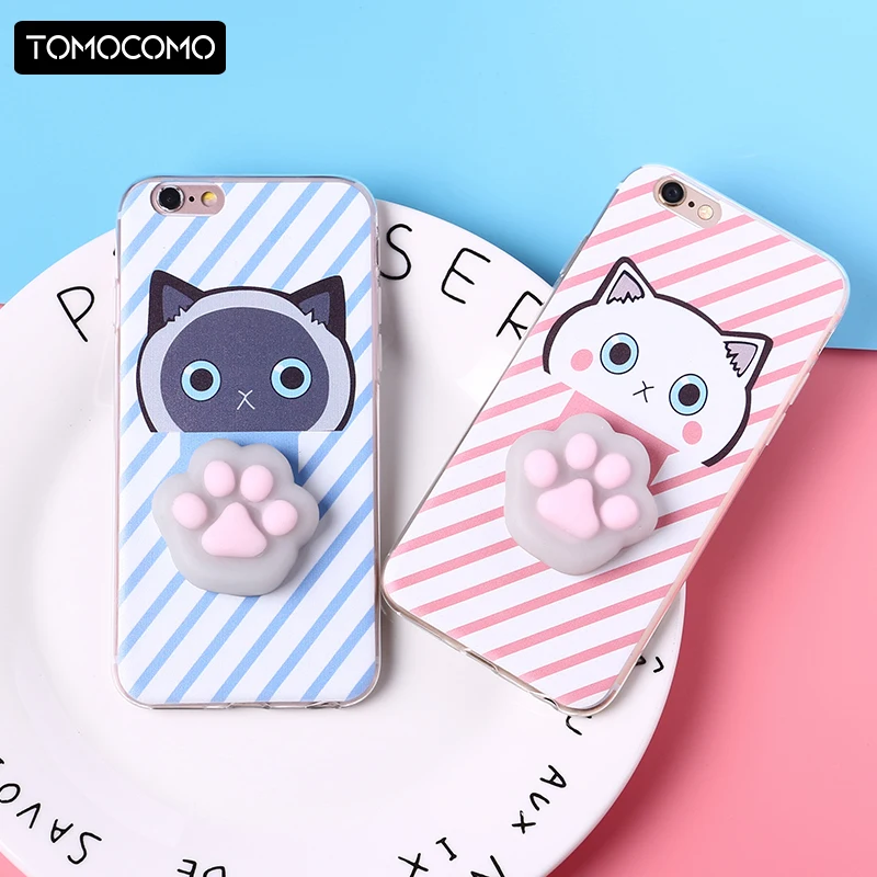 

Cute Lucky 3D Cat Kitty Squishy Cartoon Animals Seal Stress Soft Phone Case For iPhone 7 7Plus 6S 8 8Plus XS Max SAMSUNG