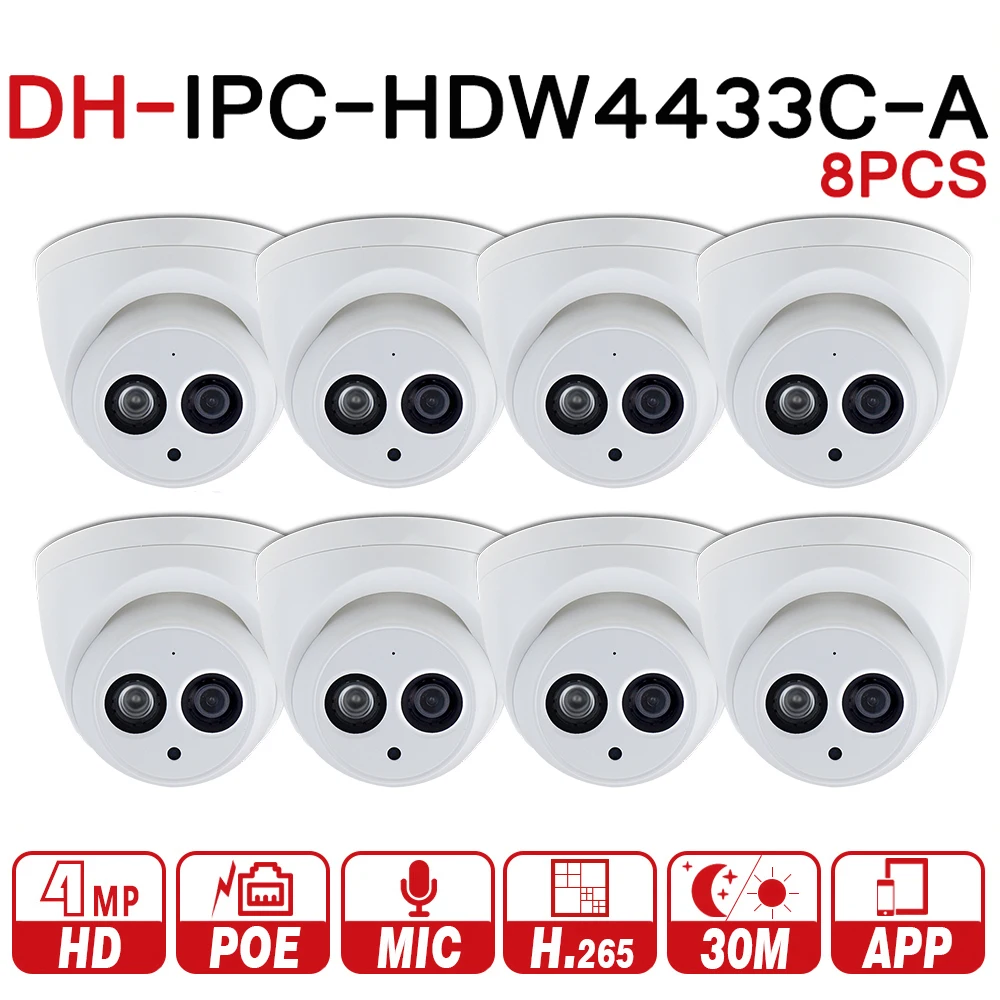 DH IPC HDW4433C A POE сетевая Мини купольная камера со встроенным микро 4MP CCTV 8 шт./лот для