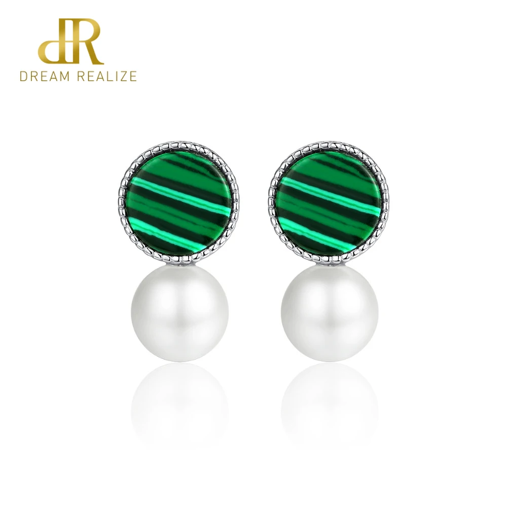 

DR Real 925 Sterling Silver Turquoise Stud Earrings for Women Fine Jewelry Simulated Freshwater Pearl Boucles D'Oreille To Femme